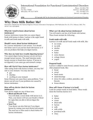Why Does Milk Bother Me? Information Adapted from the National Digestive Diseases Information Clearinghouse, NIH Publication No