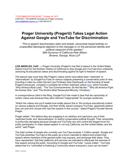 Prageru) Takes Legal Action Against Google and Youtube for Discrimination