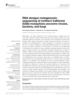 RNA Shotgun Metagenomic Sequencing of Northern California (USA) Mosquitoes Uncovers Viruses, Bacteria, and Fungi