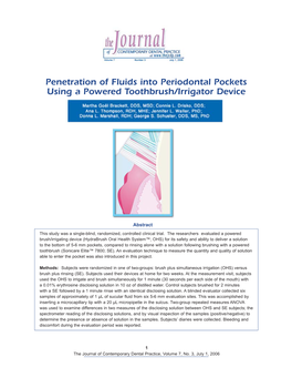 Penetration of Fluids Into Periodontal Pockets Using a Powered Toothbrush/Irrigator Device