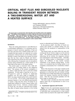 Critical Heat Flux and Subcooled Nucleate Boiling in Transient Region Between a Two-Dimensional Water Jet and a Heated Surface