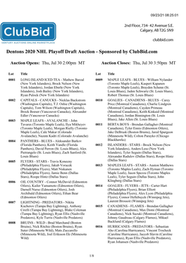 Dentons 2020 NHL Playoff Draft Auction - Sponsored by Clubbid.Com