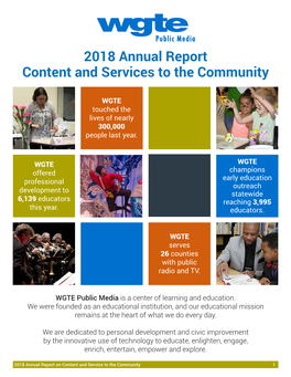 2018 Annual Report Content and Services to the Community