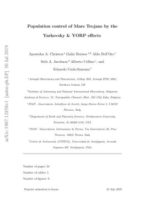 Population Control of Mars Trojans by the Yarkovsky & YORP Effects