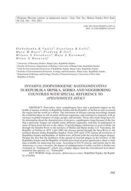 Invasive Zoopathogenic Mastigomycotina in Republika Srpska, Serbia and Neighboring Countries with Special Reference to Aphanomyces Astaci