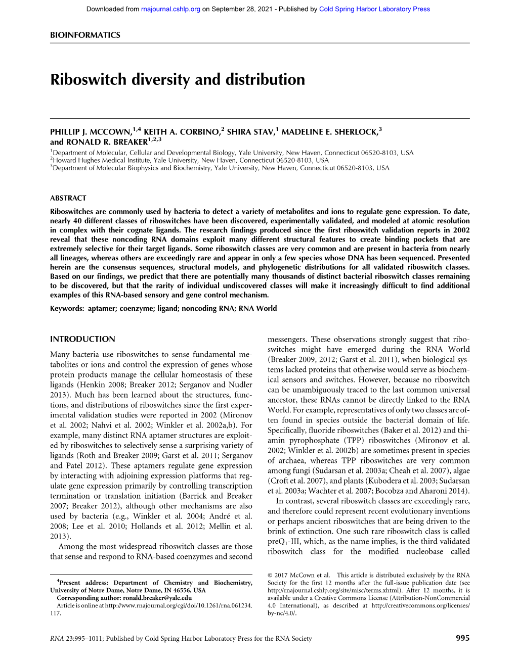 Riboswitch Diversity and Distribution