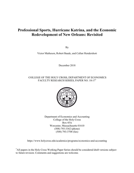 Professional Sports, Hurricane Katrina, and the Economic Redevelopment of New Orleans: Revisited