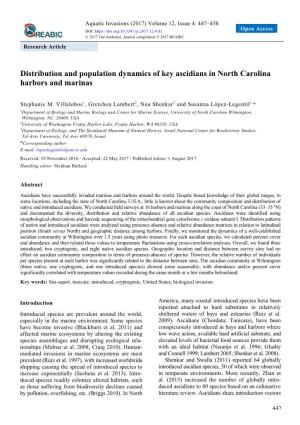 Distribution and Population Dynamics of Key Ascidians in North Carolina Harbors and Marinas