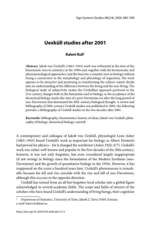 Uexküll Studies After 2001