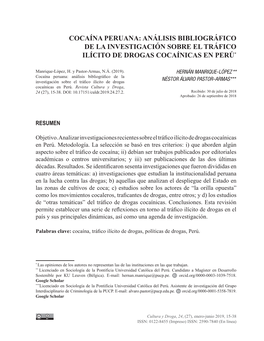 Cocaína Peruana: Análisis Bibliográfico De La Investigación Sobre El Tráfico Ilícito De Drogas Cocaínicas En Perú*