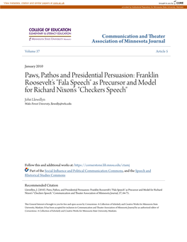 Franklin Roosevelt's "Fala Speech" As Precursor and Model for Richard Nixon's "Checkers Speech." Communication and Theater Association of Minnesota Journal, 37, 64-75