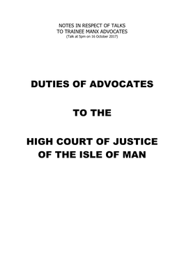 Duties of Advocates to the High Court of Justice of the Isle of Man