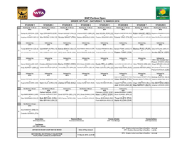 BNP Paribas Open ORDER of PLAY - SATURDAY, 12 MARCH 2016
