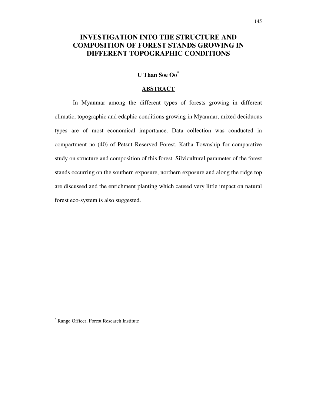 Investigation Into the Structure and Composition of Forest Stands Growing in Different Topographic Conditions