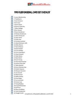 1990 Fleer Baseball Card Set Checklist