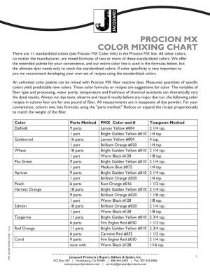 PROCION MX COLOR MIXING CHART There Are 11 Standardized Colors (See Procion MX Color Info) in the Procion MX Line