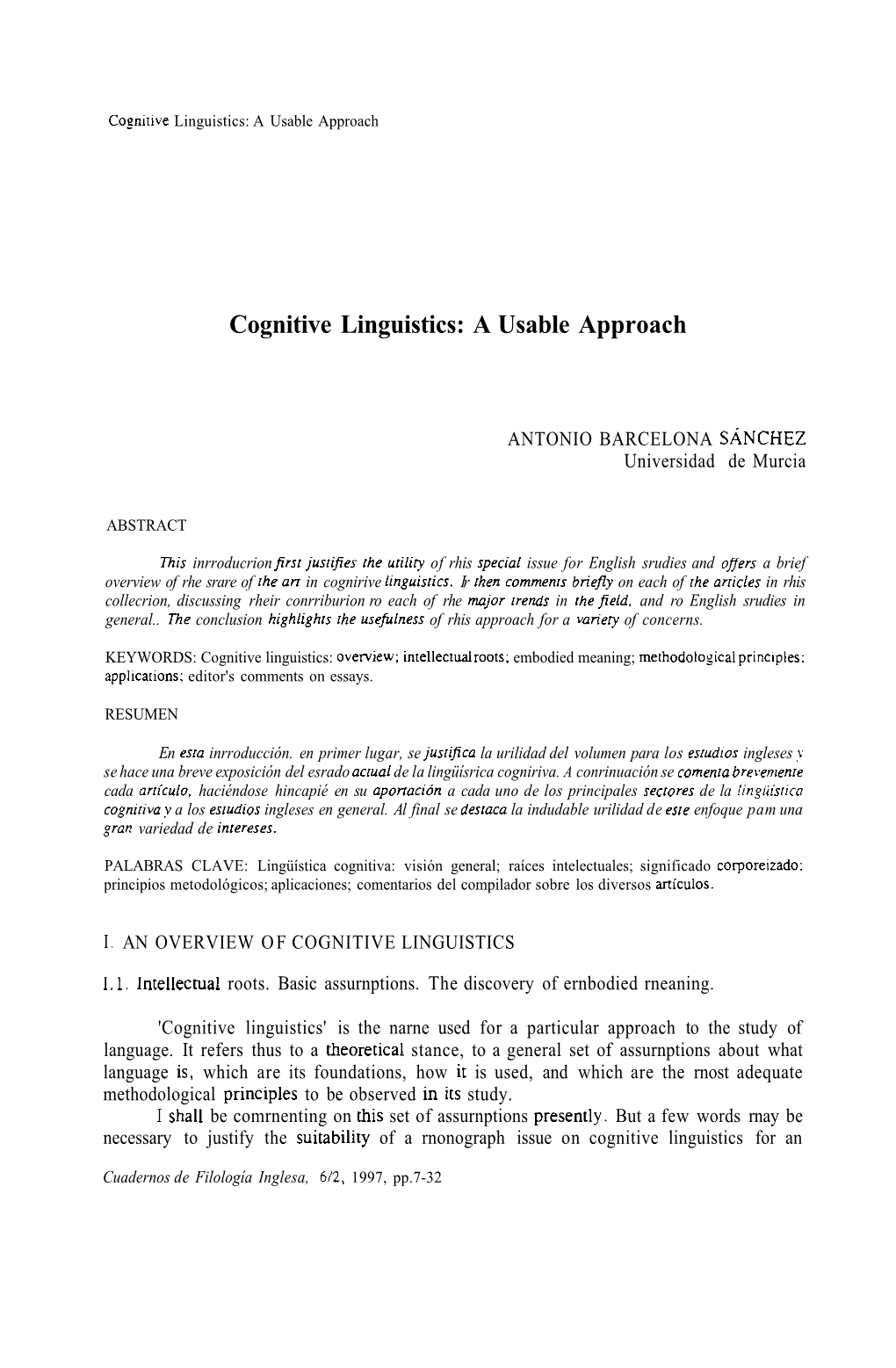 Cognitive Linguistics: a Usable Approach