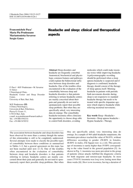 Headache and Sleep: Clinical and Therapeutical Aspects