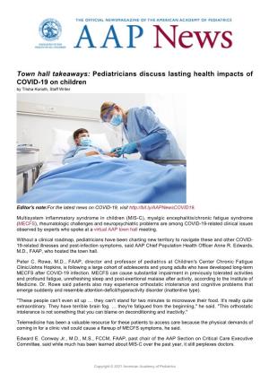 Town Hall Takeaways: Pediatricians Discuss Lasting Health Impacts of COVID-19 on Children by Trisha Korioth, Staff Writer