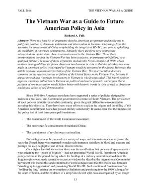 The Vietnam War As a Guide to Future American Policy in Asia