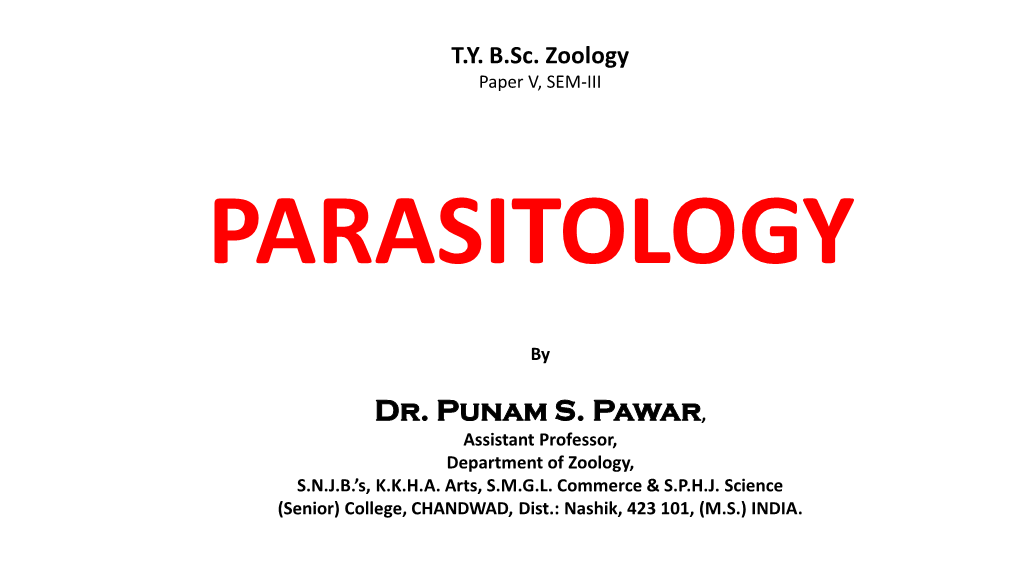 Dr. Punam S. Pawar, Assistant Professor, Department of Zoology, S.N.J.B.’S, K.K.H.A