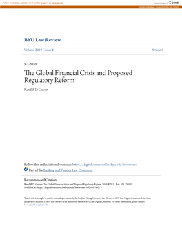 The Global Financial Crisis and Proposed Regulatory Reform Randall D