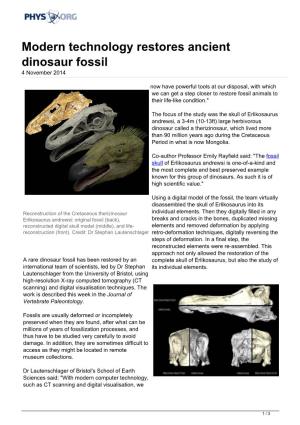 Modern Technology Restores Ancient Dinosaur Fossil 4 November 2014