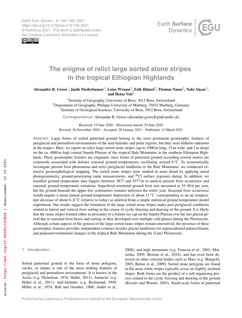 The Enigma of Relict Large Sorted Stone Stripes in the Tropical Ethiopian Highlands