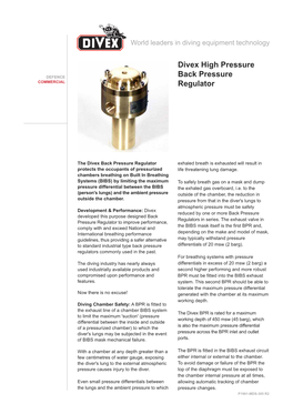 Divex High Pressure Back Pressure Regulator