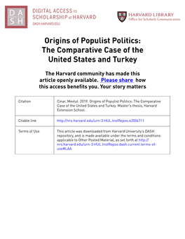 Origins of Populist Politics: the Comparative Case of the United States and Turkey