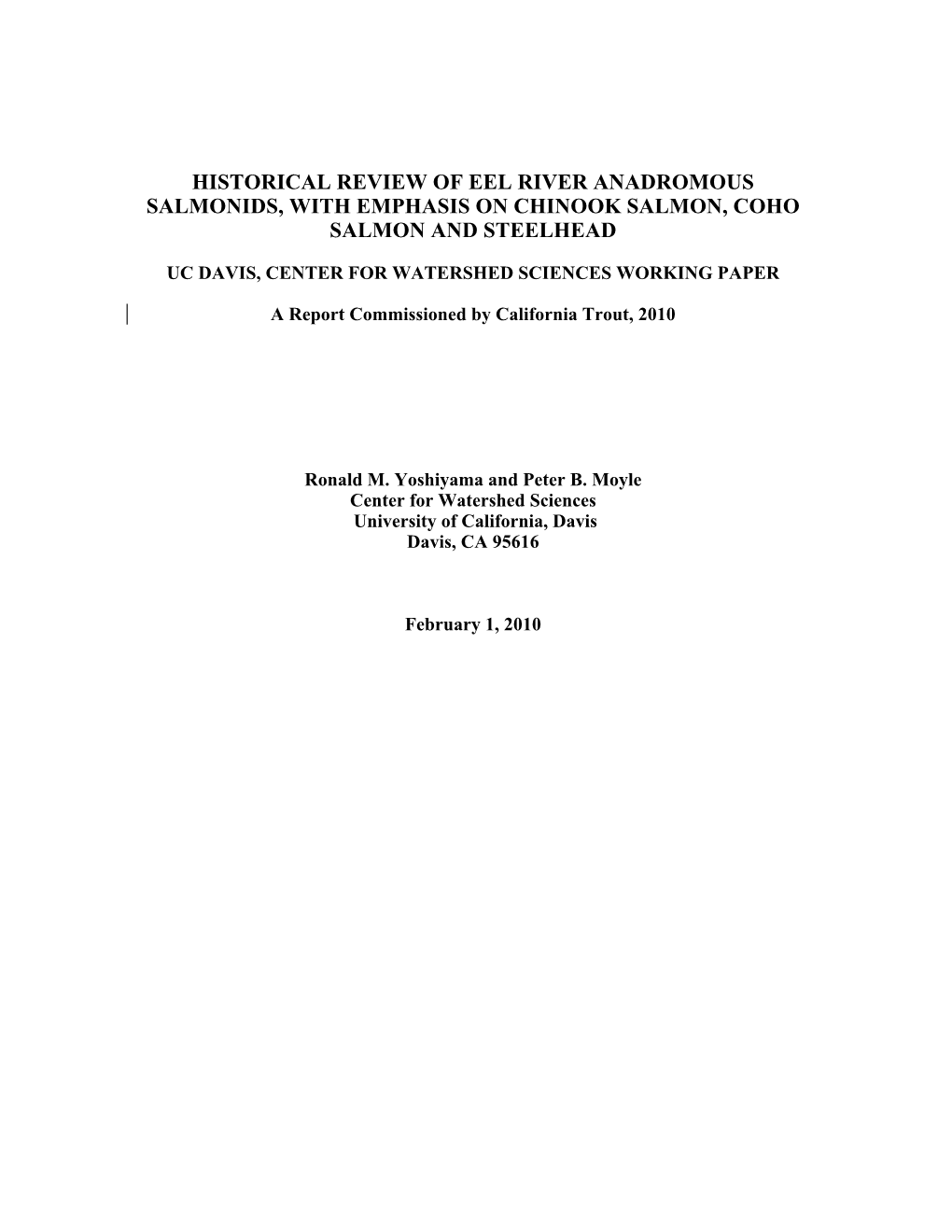 Historical Review of Eel River Anadromous Salmonids, 2010