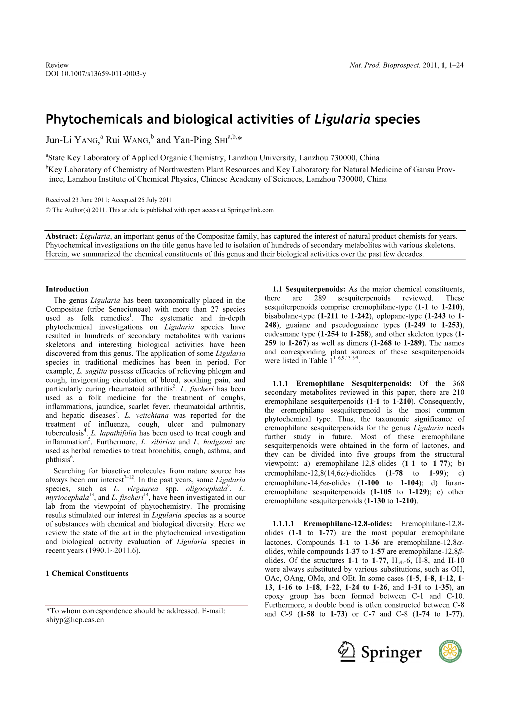 Phytochemicals and Biological Activities of Ligularia Species