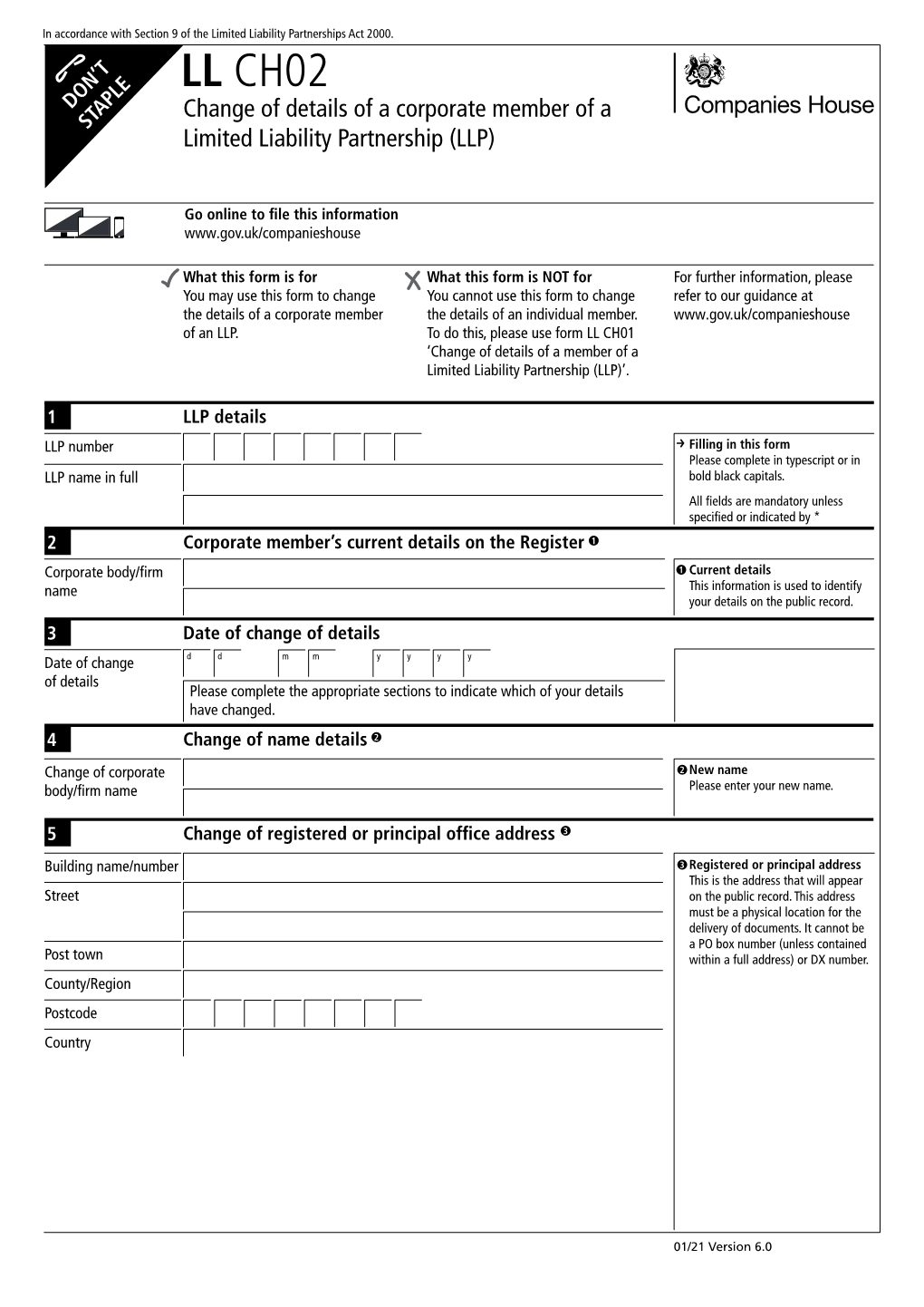 LL CH02 DON’T Change of Details of a Corporate Member of a STAPLE Limited Liability Partnership (LLP)