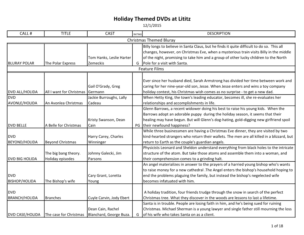 Holiday Themed Dvds at Lititz 12/1/2015