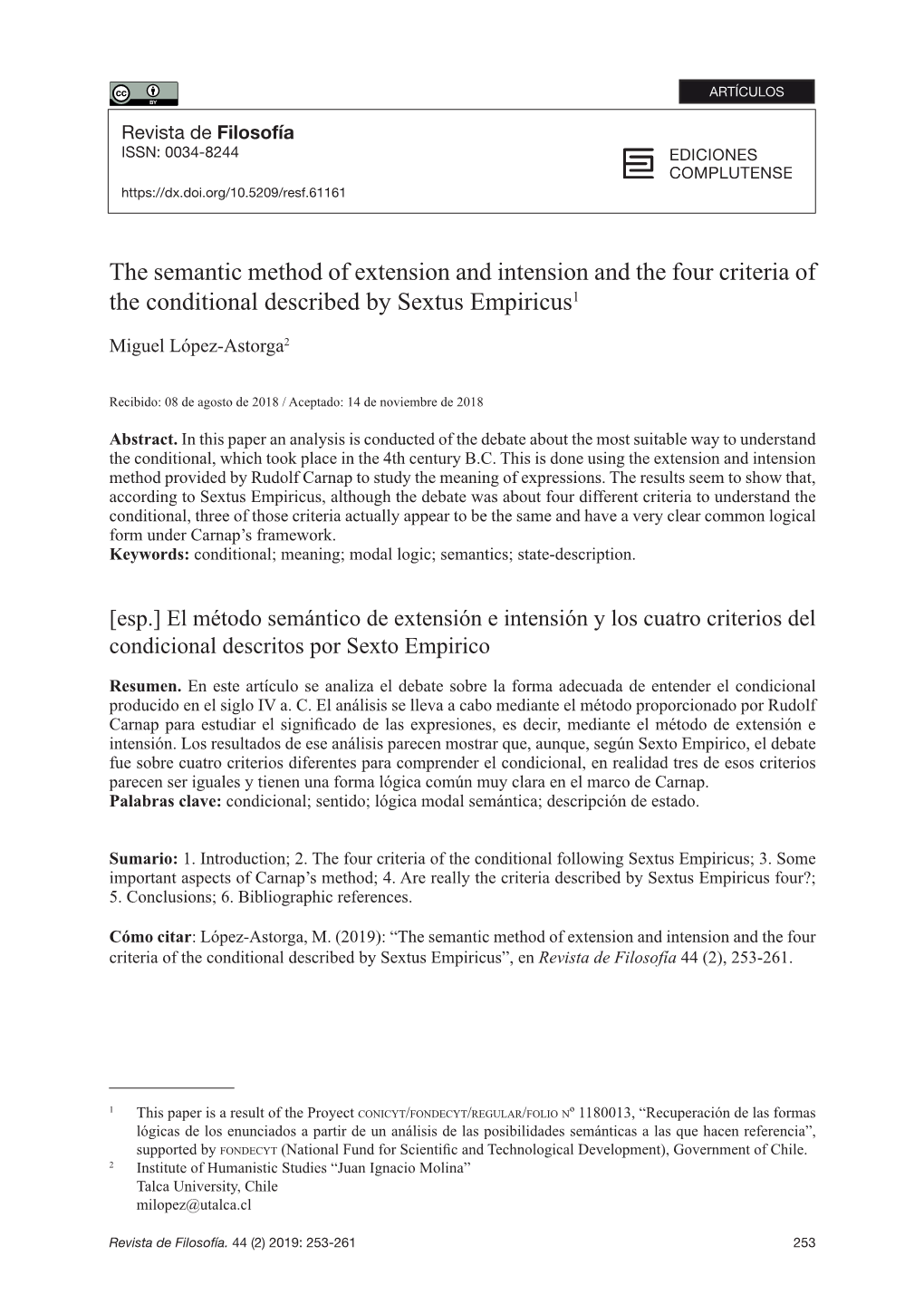 The Semantic Method of Extension and Intension and the Four Criteria of the Conditional Described by Sextus Empiricus1