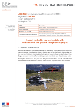 Loss of Control in Yaw During Take-Off, Collision with the Ground, in Sightseeing Flight