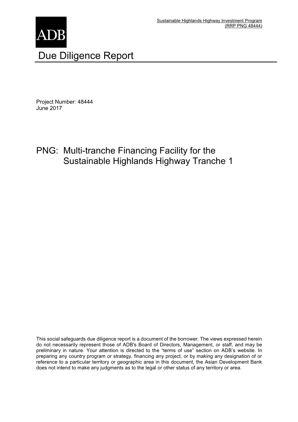 Due Diligence Report for Tranche 1