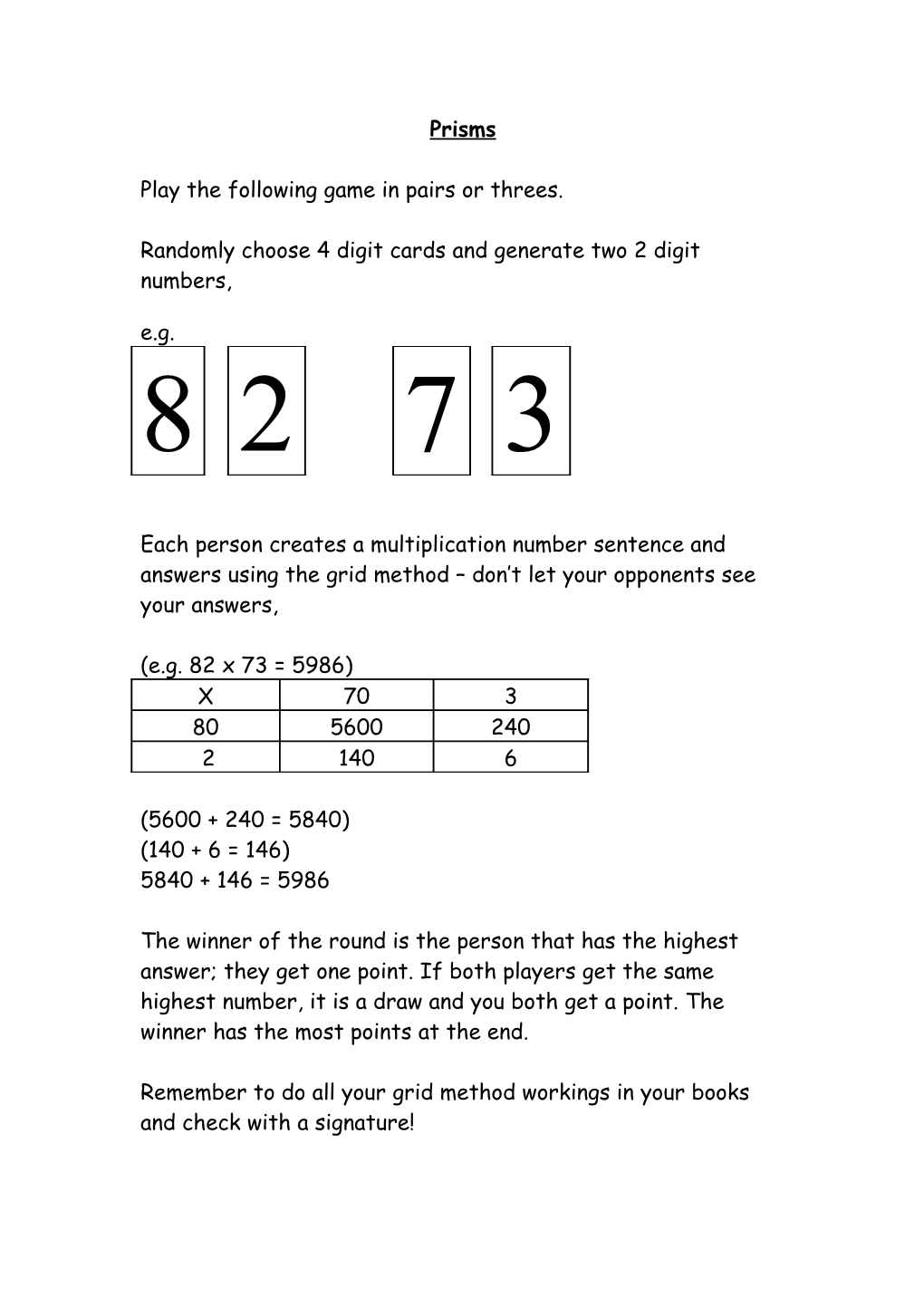 Play the Following Game in Pairs Or Threes