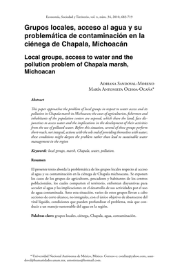 Grupos Locales, Acceso Al Agua Y Su Problemática De Contaminación En La Ciénega De Chapala, Michoacán