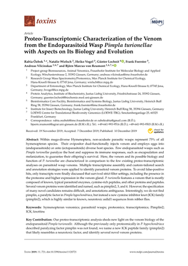 Proteo-Transcriptomic Characterization of the Venom from the Endoparasitoid Wasp Pimpla Turionellae with Aspects on Its Biology and Evolution