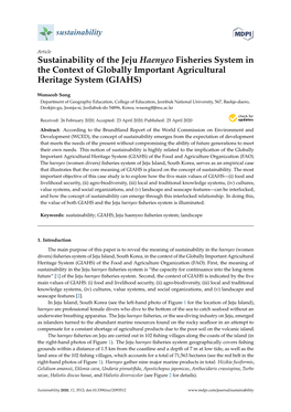 Sustainability of the Jeju Haenyeo Fisheries System in the Context of Globally Important Agricultural Heritage System (GIAHS)