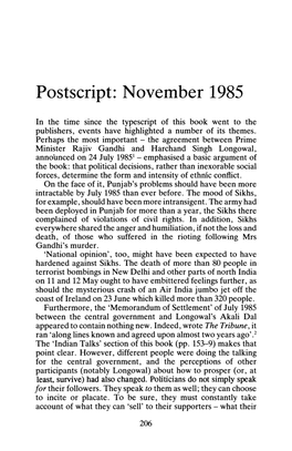 Postscript: November 1985