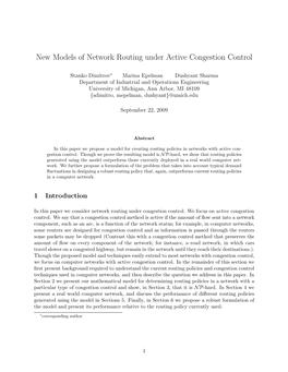 New Models of Network Routing Under Active Congestion Control