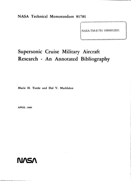 Supersonic Cruise Military Aircraft Research- an Annotated Bibliography