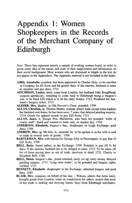 Appendix 1: Women Shopkeepers in the Records of the Merchant Company of Edinburgh