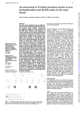 An Autosomal Or X Linked Mutation Results in True Hermaphrodites And