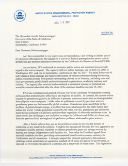 Letter from Stephen Johnson to Governor Schwarzenegger Denying