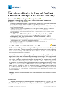 Motivations and Barriers for Sheep and Goat Meat Consumption in Europe: a Means–End Chain Study