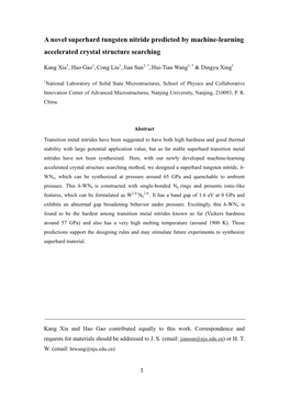 A Novel Superhard Tungsten Nitride Predicted by Machine-Learning Accelerated Crystal Structure Searching