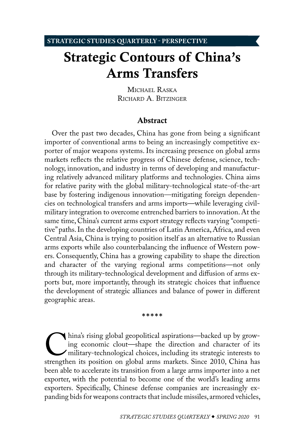 Strategic Contours of China's Arms Transfers